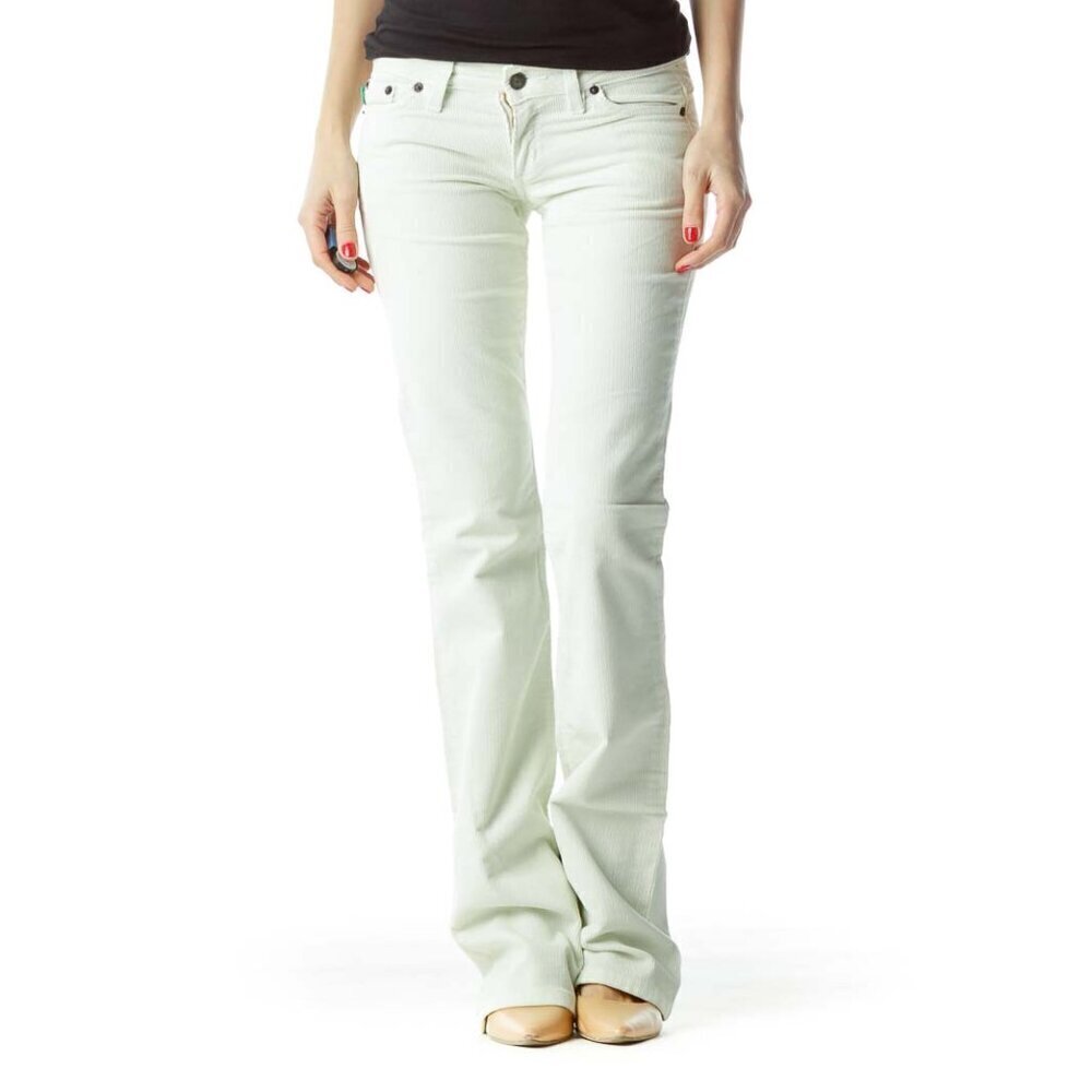 Grass LA Green Corduroy Zippered Denim Jeans - Picture 1 of 3